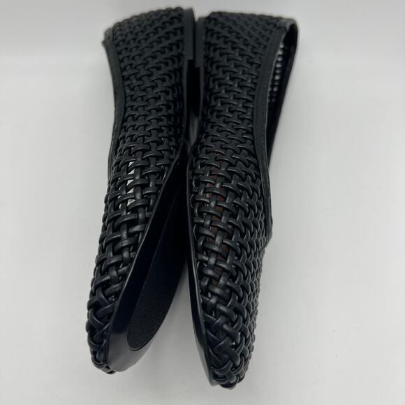 Zara Black Woven Loafers Women's Sz 38 Open Weave Round Toe Flats Plastic Shoes - Picture 3 of 7